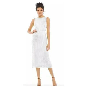 MAC DUGGAL 70260 STRIPED FLORAL EMBELLISHED SLEEVELESS WHITE MIDI DRESS 8